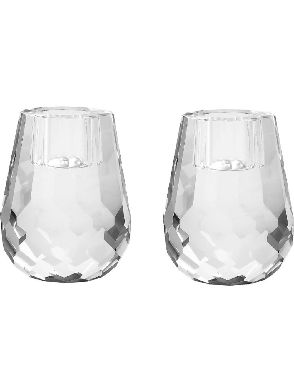 Elegant Hand-Cut Crystal Taper Candle Holders - Honeycomb Design, Set of 2
